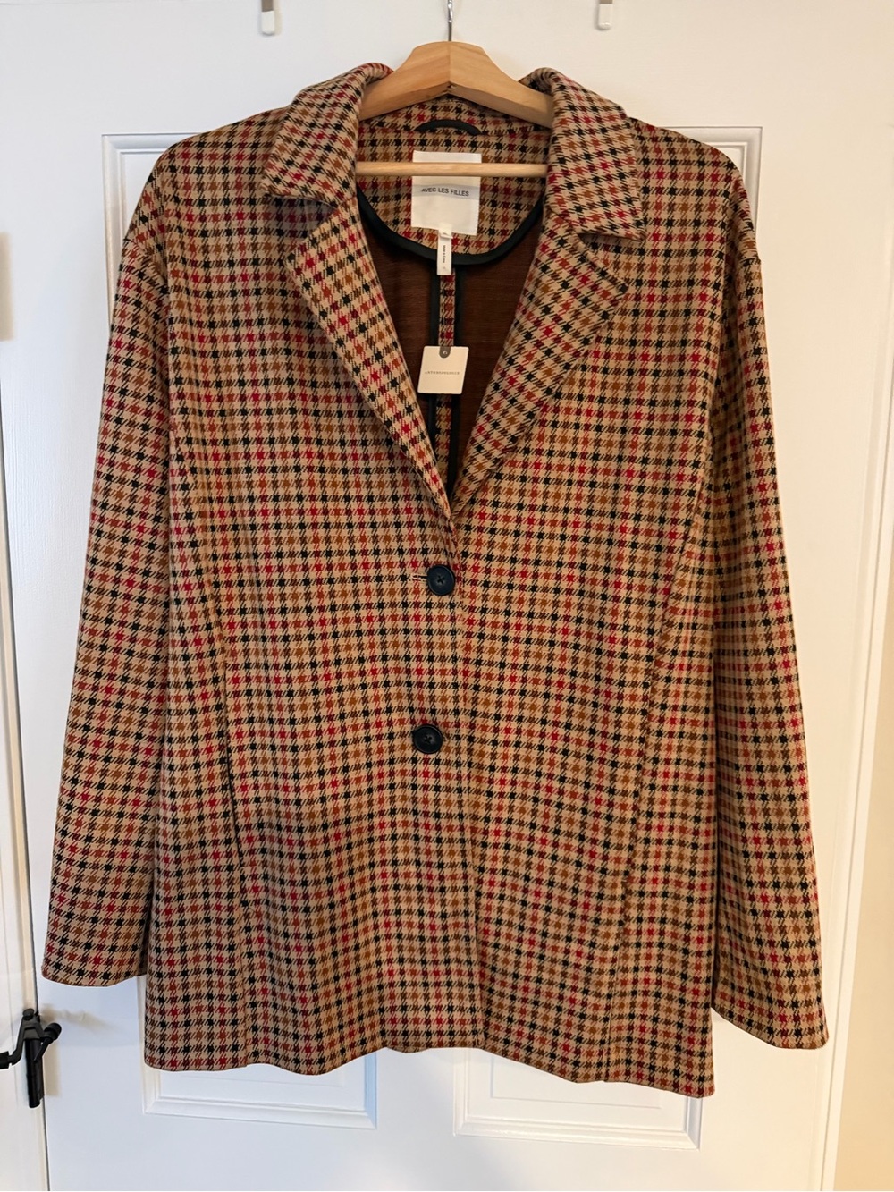 Avec Les Filles ANTHRO Tailored Blazer Jacket in Brown Plaid Size XL NEW NWT - Picture 3 of 8